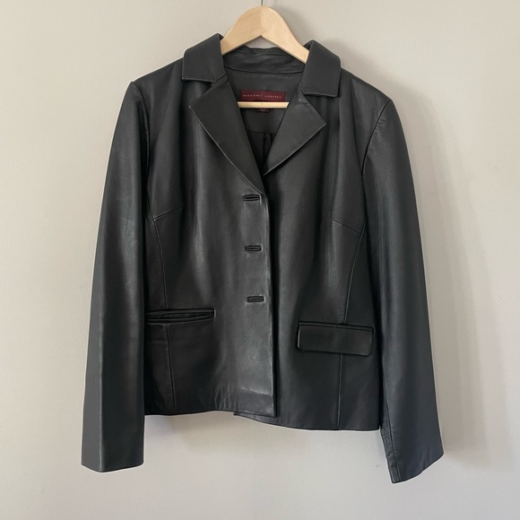 Margaret Godfrey Classic Black Leather Jacket with Button Front - Picture 2 of 9